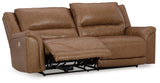 Trasimeno Caramel Dual Power Leather Reclining Sofa by Ashley at Eve Furniture