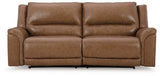 Trasimeno Caramel Dual Power Leather Reclining Sofa by Ashley at Eve Furniture