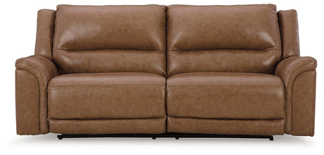 Trasimeno Caramel Dual Power Leather Reclining Sofa by Ashley at Eve Furniture