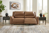 Trasimeno Caramel Dual Power Leather Reclining Sofa by Ashley at Eve Furniture