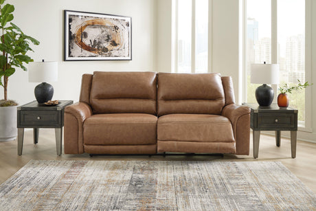 Trasimeno Caramel Dual Power Leather Reclining Sofa by Ashley at Eve Furniture