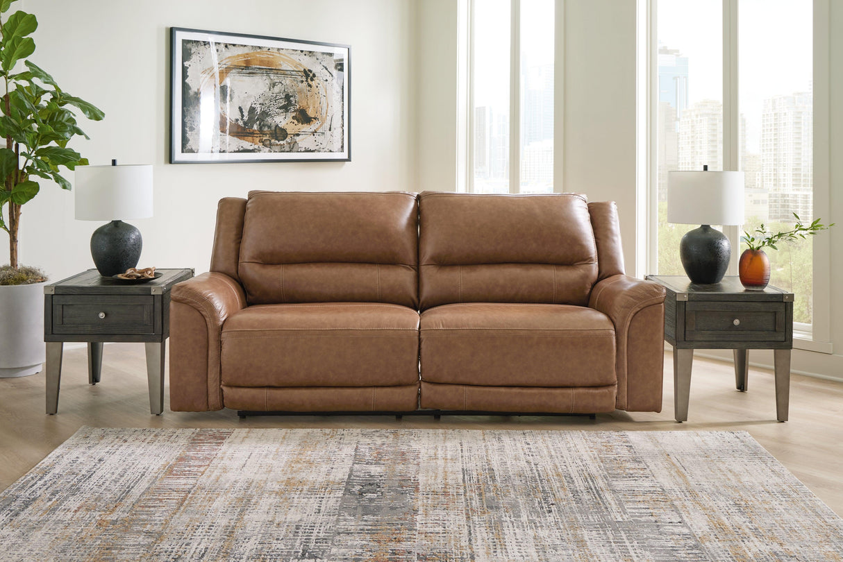 Trasimeno Caramel Dual Power Leather Reclining Sofa by Ashley at Eve Furniture