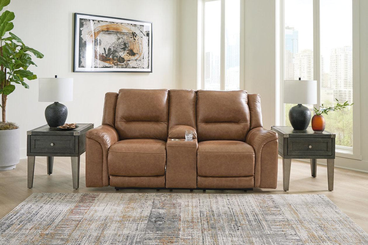 Trasimeno Caramel Power Reclining Sofa and Loveseat by Ashley at Eve Furniture