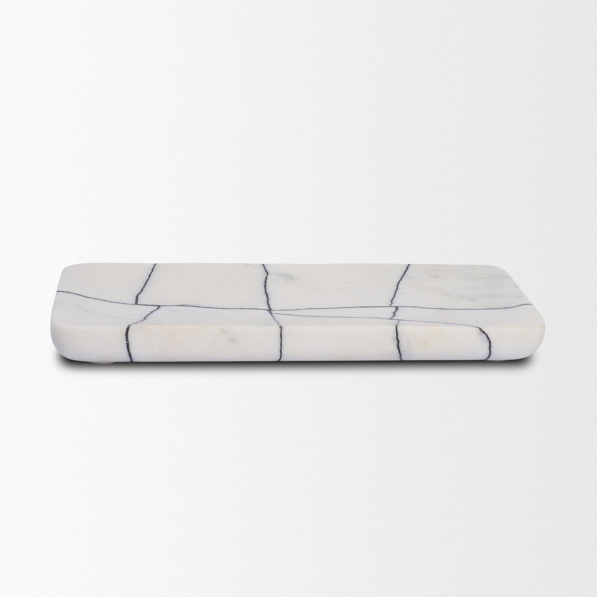 Tratto Rectangular White Marble Decorative Tray by Mercana at Eve Furniture