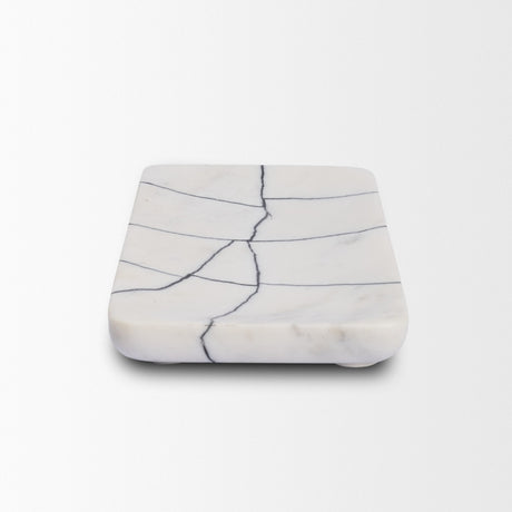 Tratto Rectangular White Marble Decorative Tray by Mercana at Eve Furniture