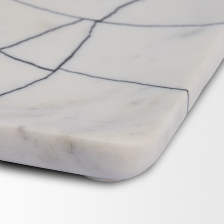 Tratto Rectangular White Marble Decorative Tray by Mercana at Eve Furniture