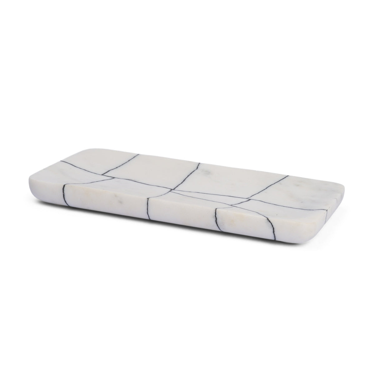 Tratto Rectangular White Marble Decorative Tray by Mercana at Eve Furniture