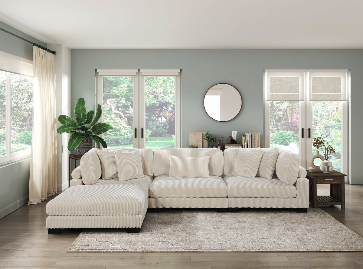 Traverse Beige 4-Piece Corduroy Modular Sectional with Ottoman by Homelegance at Eve Furniture