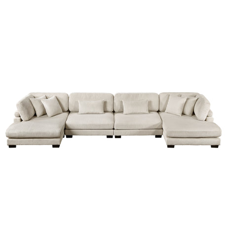 Traverse Beige 4-Piece Corduroy Modular Sectional with Ottoman by Homelegance at Eve Furniture