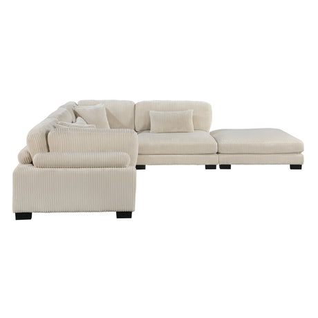 Traverse Beige 5-Piece Corduroy Modular Sectional with Ottoman by Homelegance at Eve Furniture