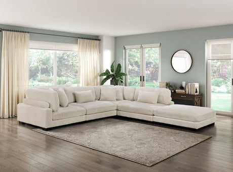 Traverse Beige 5-Piece Corduroy Modular Sectional with Ottoman by Homelegance at Eve Furniture