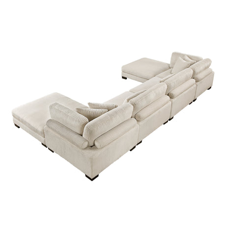 Traverse Beige 6-Piece Corduroy Modular Sectional with Ottomans by Homelegance at Eve Furniture