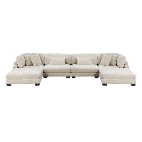 Traverse Beige 6-Piece Corduroy Modular Sectional with Ottomans by Homelegance at Eve Furniture