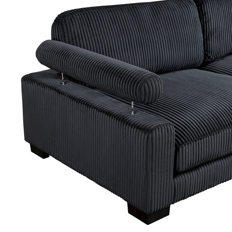 Traverse Black 2-Piece Corduroy Modular Loveseat by Homelegance at Eve Furniture