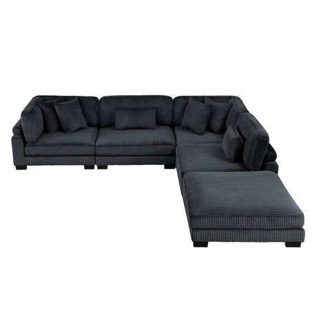 Traverse Black 5-Piece Corduroy Modular Sectional with Ottoman by Homelegance at Eve Furniture