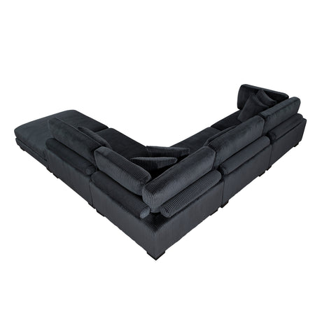 Traverse Black 5-Piece Corduroy Modular Sectional with Ottoman by Homelegance at Eve Furniture