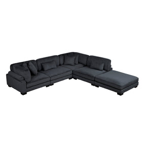 Traverse Black 5-Piece Corduroy Modular Sectional with Ottoman by Homelegance at Eve Furniture