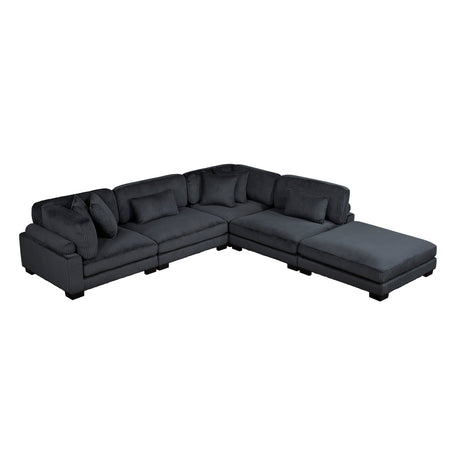 Traverse Black 5-Piece Corduroy Modular Sectional with Ottoman by Homelegance at Eve Furniture