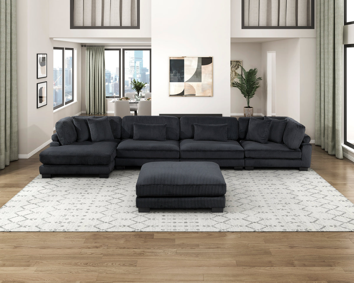Traverse Black 5-Piece Modular Sectional with Reversible Chaise and Ottoman by Homelegance at Eve Furniture
