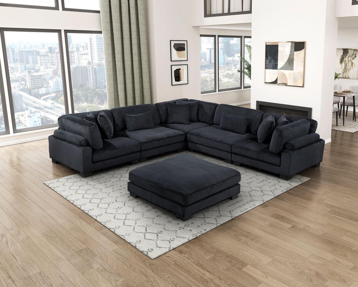 Traverse Black 6-Piece Corduroy Modular Sectional with Ottoman by Homelegance at Eve Furniture