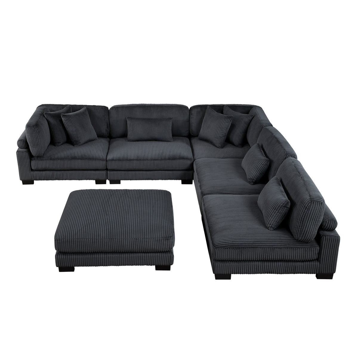 Traverse Black 6-Piece Corduroy Modular Sectional with Ottoman by Homelegance at Eve Furniture