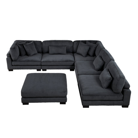 Traverse Black 6-Piece Corduroy Modular Sectional with Ottoman by Homelegance at Eve Furniture