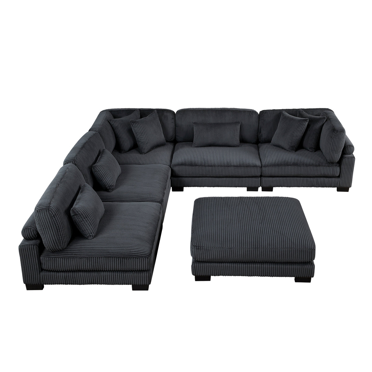 Traverse Black 6-Piece Corduroy Modular Sectional with Ottoman by Homelegance at Eve Furniture