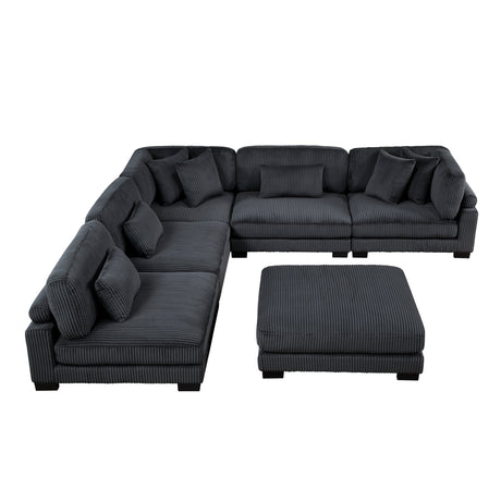 Traverse Black 6-Piece Corduroy Modular Sectional with Ottoman by Homelegance at Eve Furniture