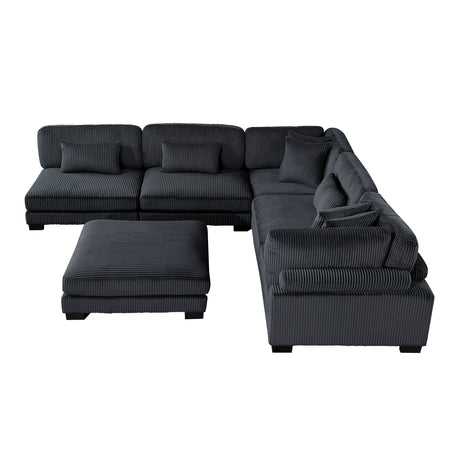 Traverse Black 6-Piece Corduroy Modular Sectional with Ottoman by Homelegance at Eve Furniture