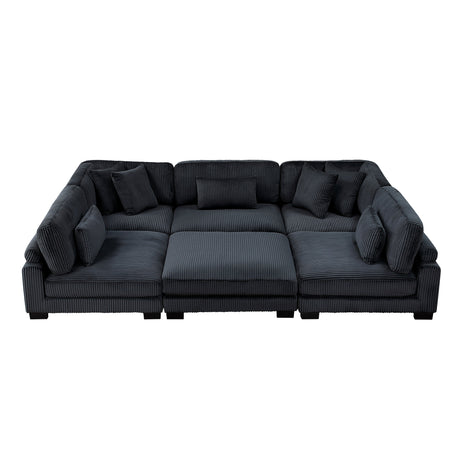 Traverse Black 6-Piece Corduroy Modular Sectional with Ottoman by Homelegance at Eve Furniture