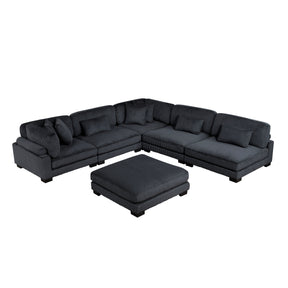 Traverse Black 6-Piece Corduroy Modular Sectional with Ottoman by Homelegance at Eve Furniture