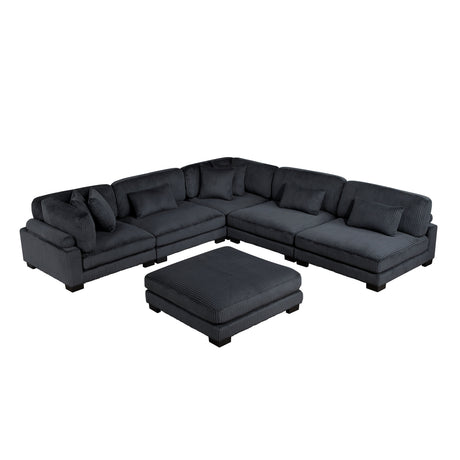 Traverse Black 6-Piece Corduroy Modular Sectional with Ottoman by Homelegance at Eve Furniture