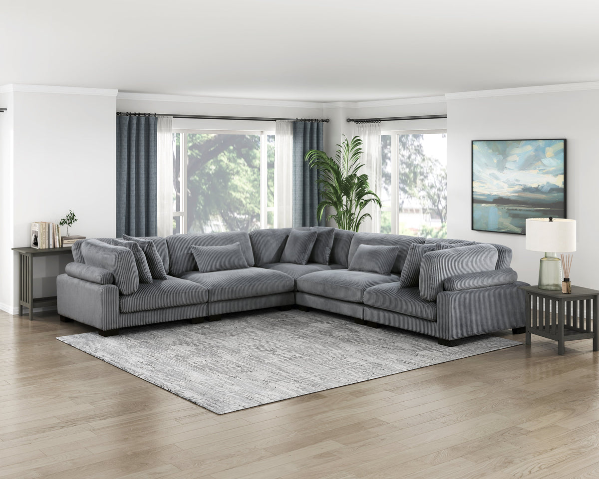 Traverse Gray 5-Piece Corduroy Modular Sectional by Homelegance at Eve Furniture