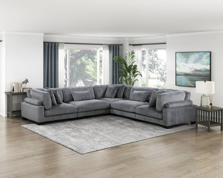 Traverse Gray 5-Piece Corduroy Modular Sectional by Homelegance at Eve Furniture