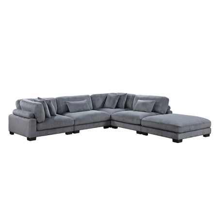 Traverse Gray 5-Piece Corduroy Modular Sectional with Ottoman by Homelegance at Eve Furniture