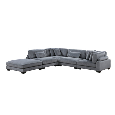 Traverse Gray 5-Piece Corduroy Modular Sectional with Ottoman by Homelegance at Eve Furniture