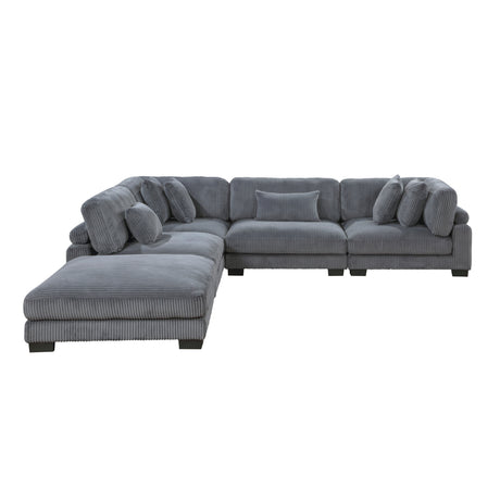 Traverse Gray 5-Piece Corduroy Modular Sectional with Ottoman by Homelegance at Eve Furniture