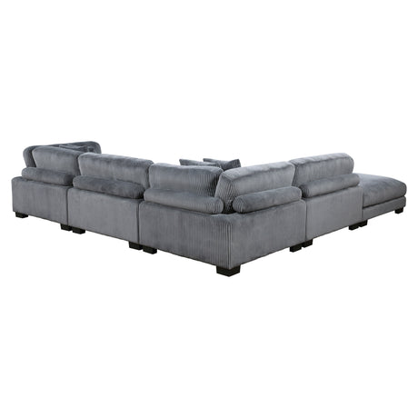 Traverse Gray 5-Piece Corduroy Modular Sectional with Ottoman by Homelegance at Eve Furniture