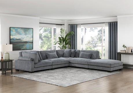 Traverse Gray 5-Piece Corduroy Modular Sectional with Ottoman by Homelegance at Eve Furniture