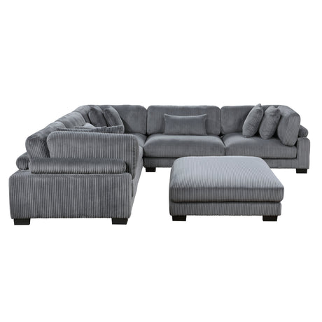 Traverse Gray 6-Piece Corduroy Modular Sectional with Ottoman by Homelegance at Eve Furniture