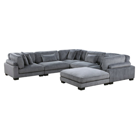 Traverse Gray 6-Piece Corduroy Modular Sectional with Ottoman by Homelegance at Eve Furniture