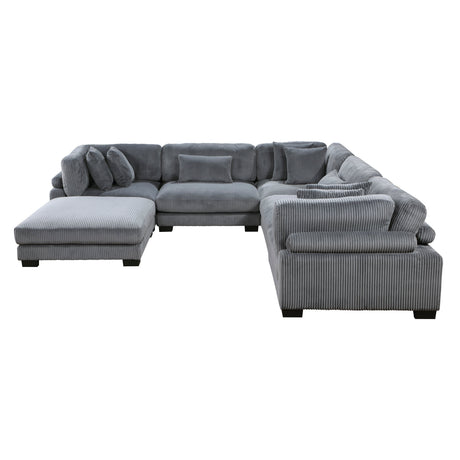 Traverse Gray 6-Piece Corduroy Modular Sectional with Ottoman by Homelegance at Eve Furniture