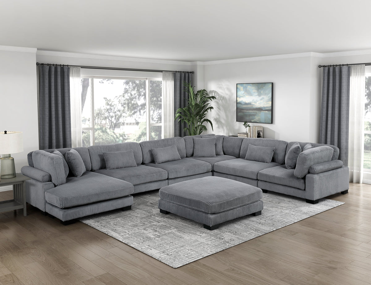 Traverse Gray 6-Piece Corduroy Modular Sectional with Ottoman by Homelegance at Eve Furniture