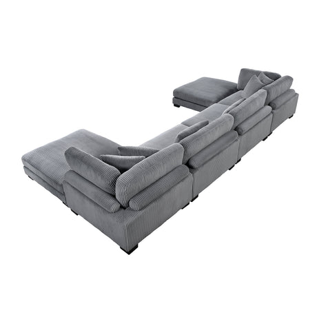 Traverse Gray 6-Piece Corduroy Modular Sectional with Ottomans by Homelegance at Eve Furniture