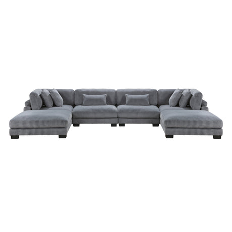 Traverse Gray 6-Piece Corduroy Modular Sectional with Ottomans by Homelegance at Eve Furniture