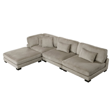 Traverse Taupe 4-Piece Corduroy Modular Sectional with Ottoman by Homelegance at Eve Furniture