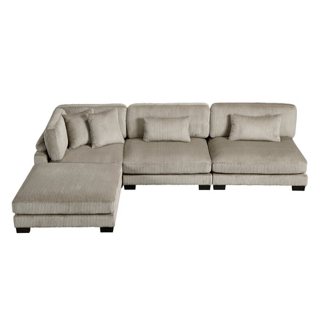 Traverse Taupe 4-Piece Corduroy Modular Sectional with Ottoman by Homelegance at Eve Furniture