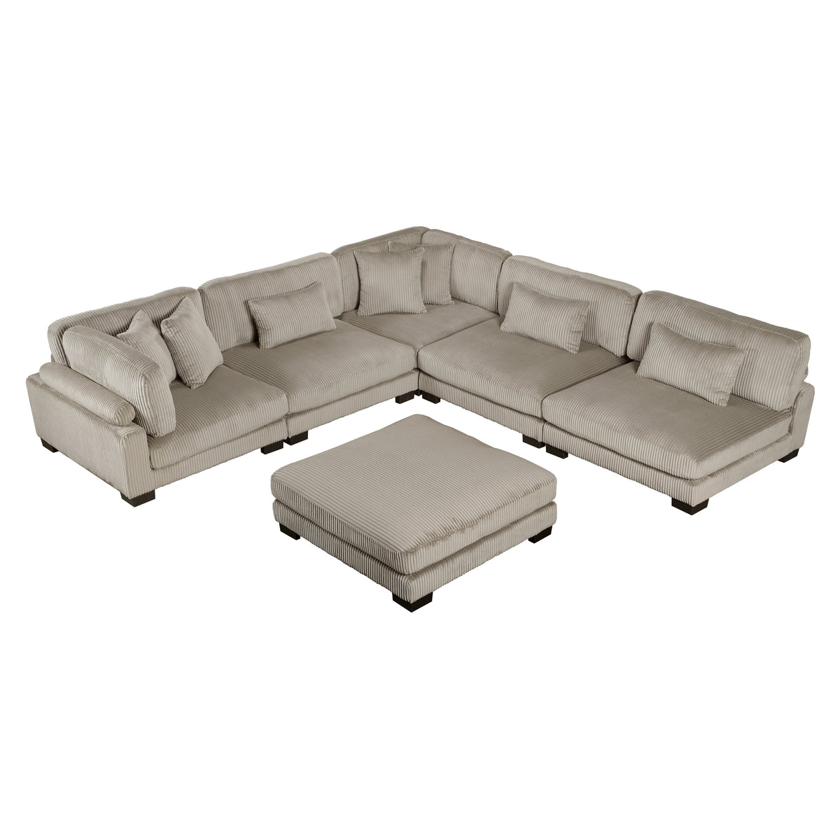 Traverse Taupe 6-Piece Corduroy Modular Sectional with Ottoman by Homelegance at Eve Furniture