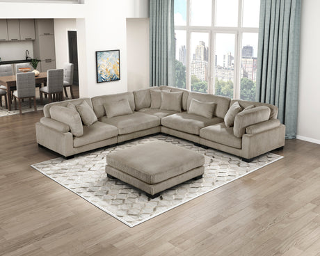 Traverse Taupe 6-Piece Corduroy Modular Sectional with Ottoman by Homelegance at Eve Furniture
