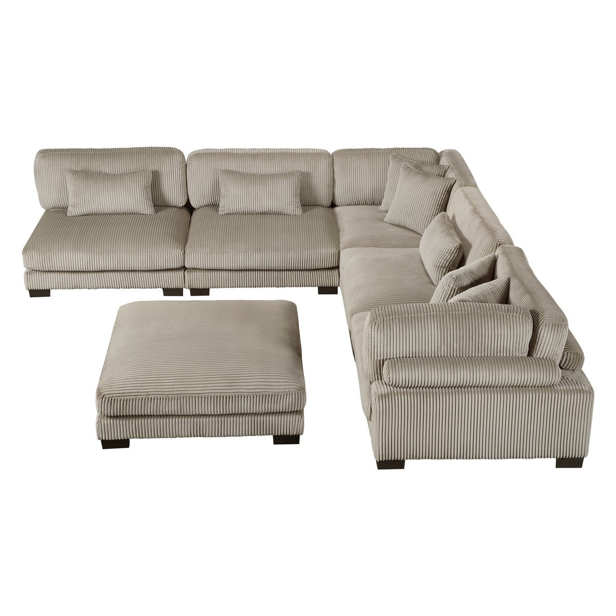 Traverse Taupe 6-Piece Corduroy Modular Sectional with Ottoman by Homelegance at Eve Furniture